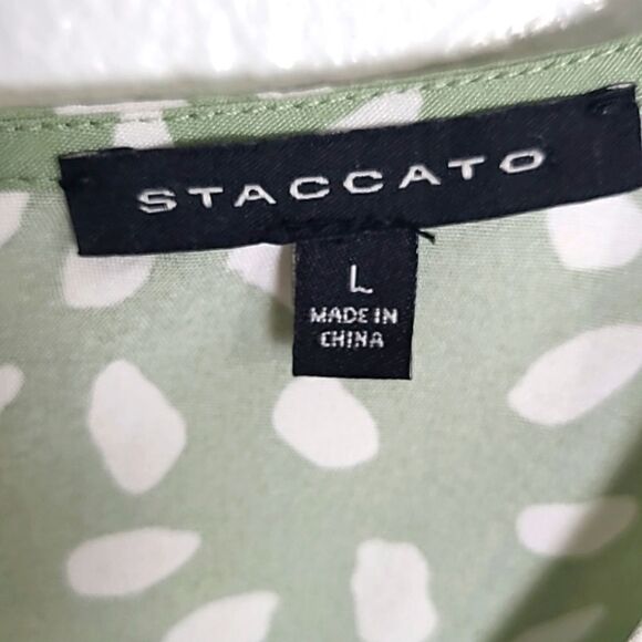 Staccato Sleeveless Green & White Speckled Mini-Dress w/Ruffled Hem, Size Large - Picture 8 of 9